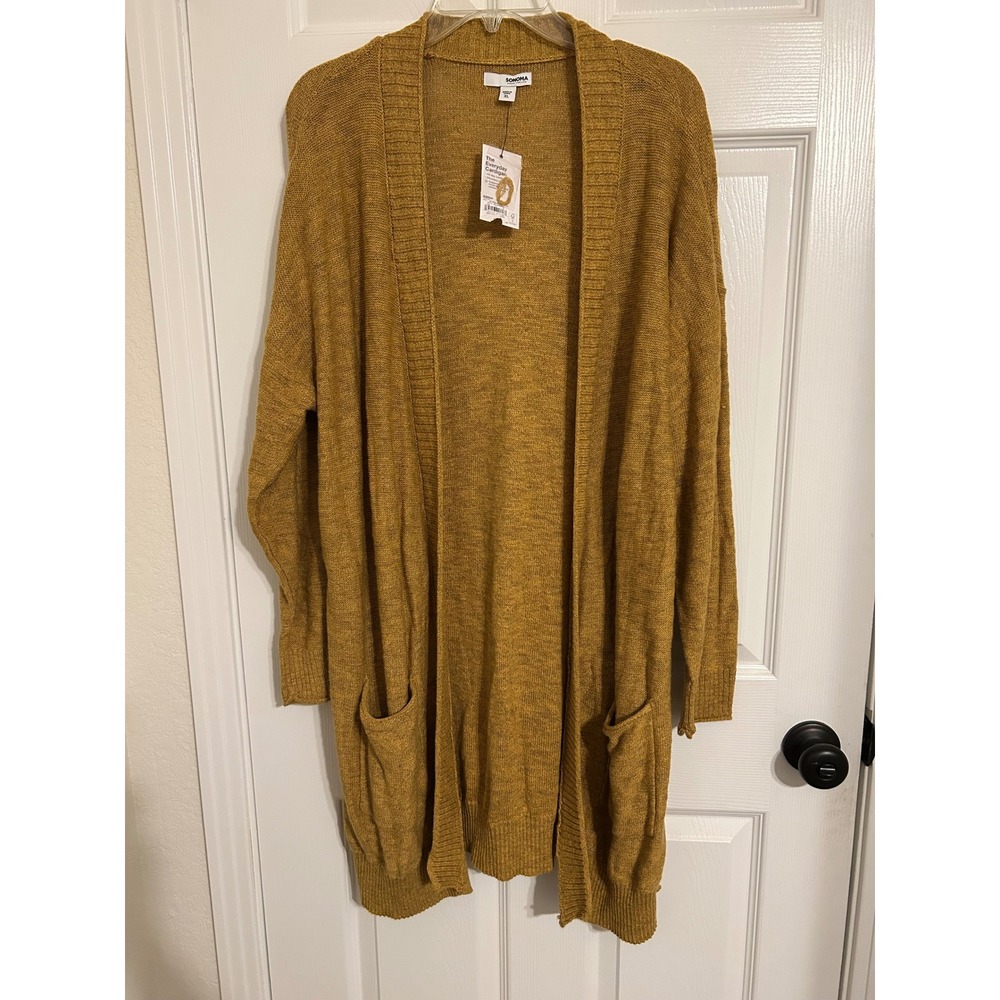 Sonoma Goods For Life Everyday Cardigan Mustard Yellow Open Front Pockets XL NWT